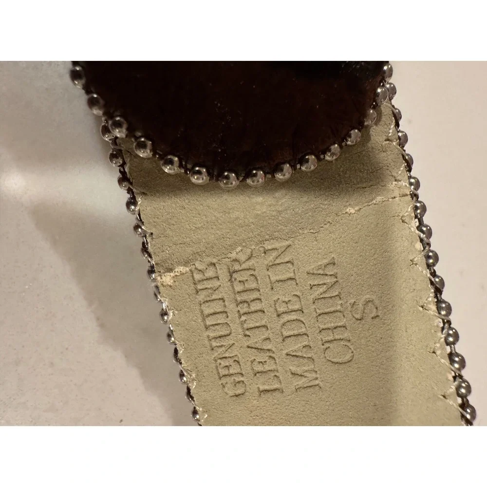 Womens Brown Calf‎ Hair Rhinestone Studded Western Belt Silver Buckle Size S